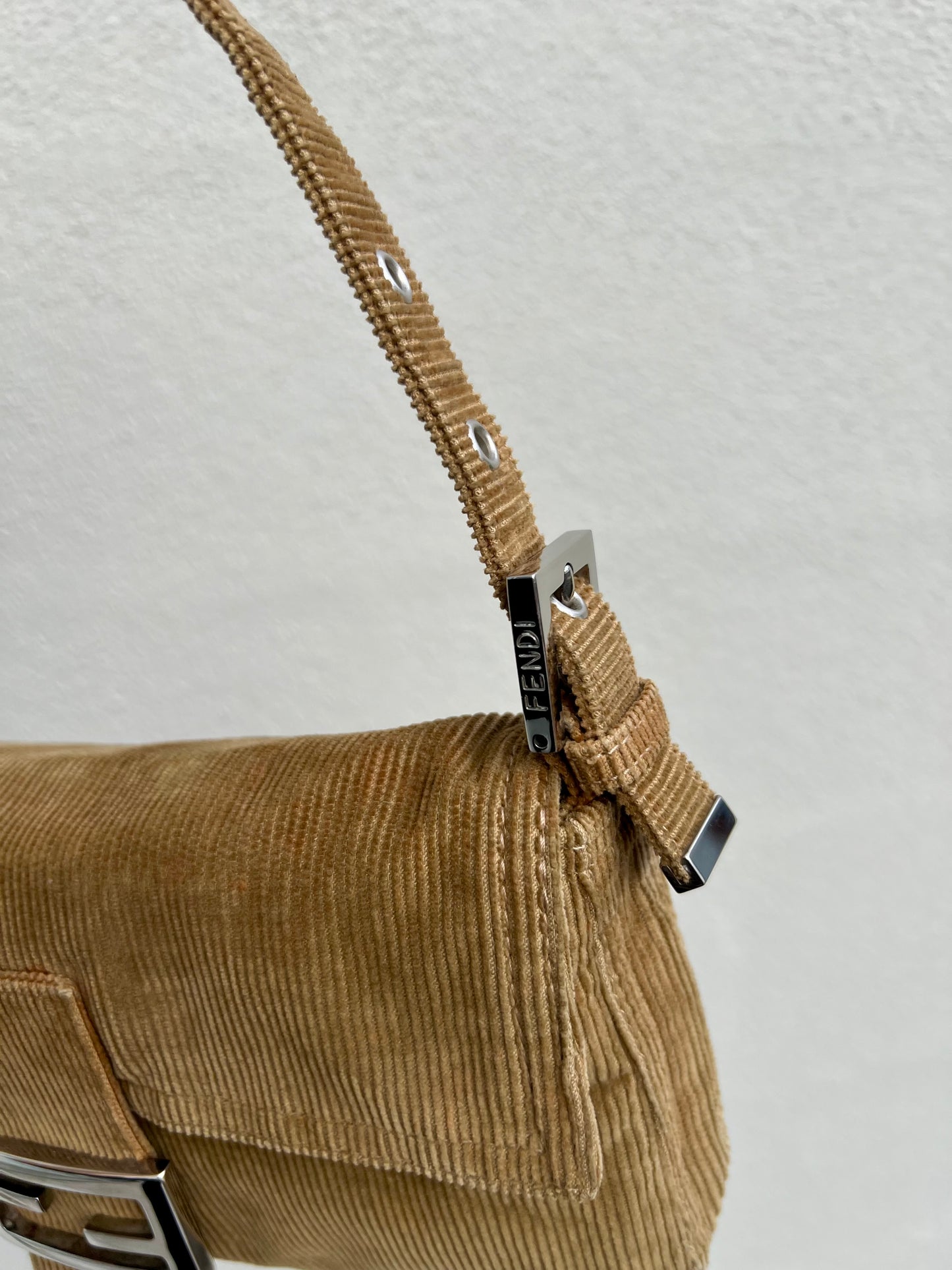 Pre-loved Fendi Camel-toned corduroy Corduroy Baguette Bag