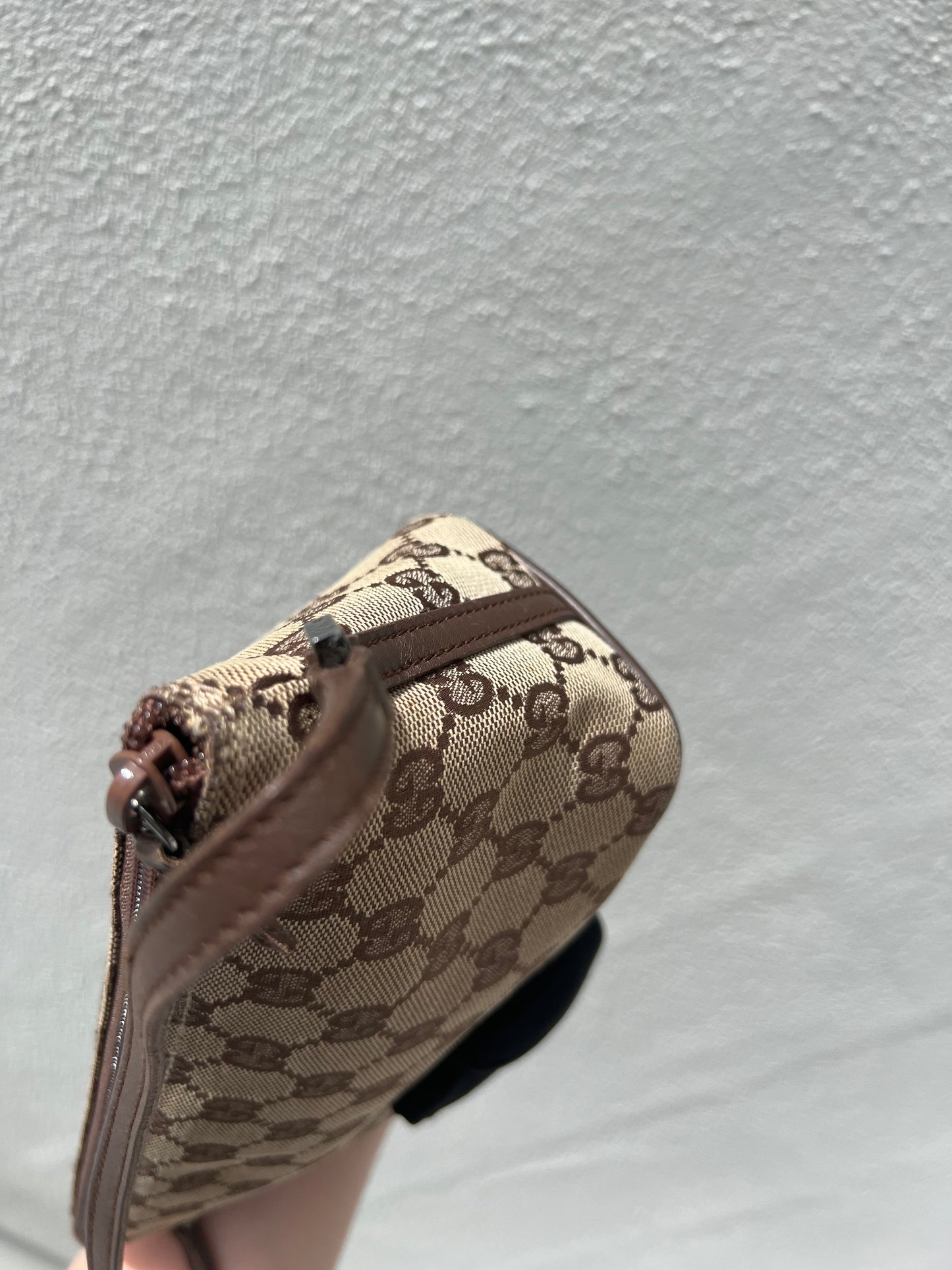 Pre-loved Gucci vintage GG Canvas Boat Baguette Bag Brown