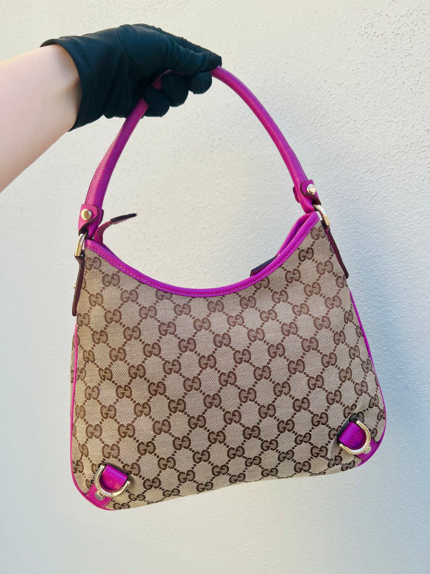 Pre-loved Gucci GG Fabric Abbey Medium D-Ring Hobo Bag