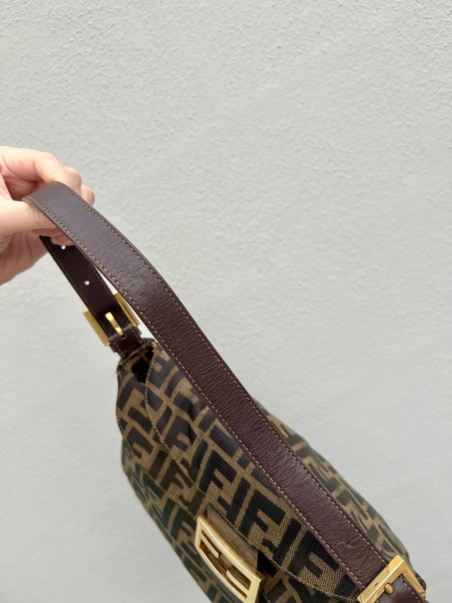 Pre-loved Fendi Zucca Double Flap Baguette Shoulder Bag