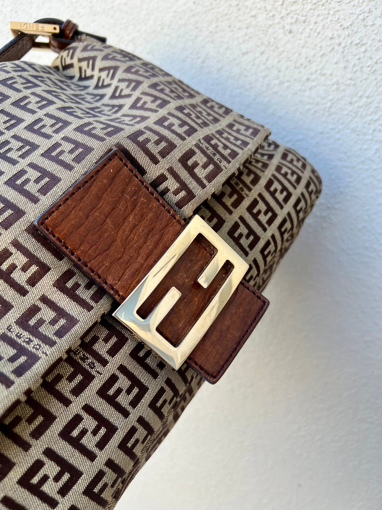 Pre-loved Fendi Vintage Zucchino Pattern Baguette Mamma Handbag