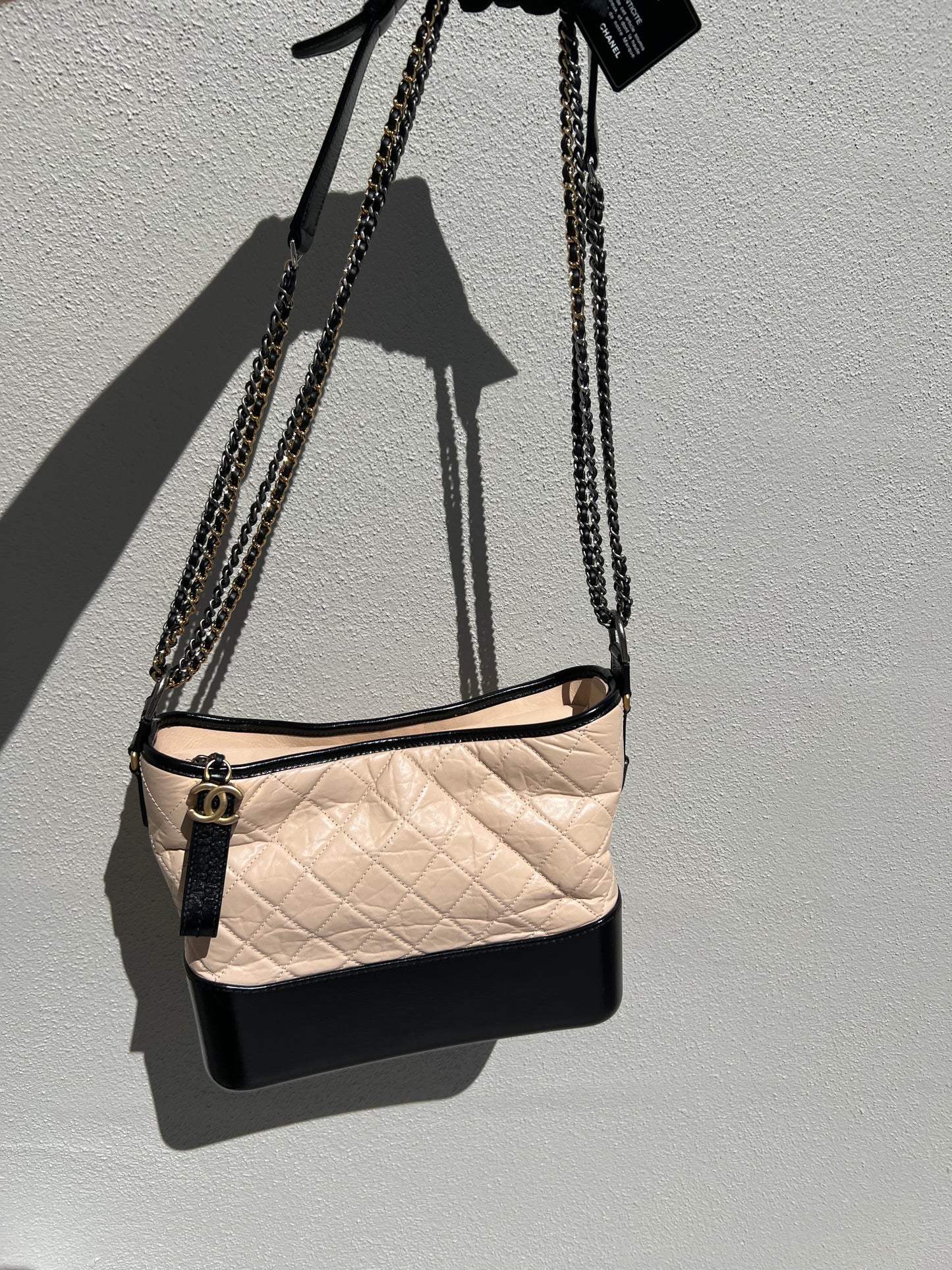 Pre-loved Chanel Beige/Black Quilted Leather Medium Gabrielle Hobo Bag