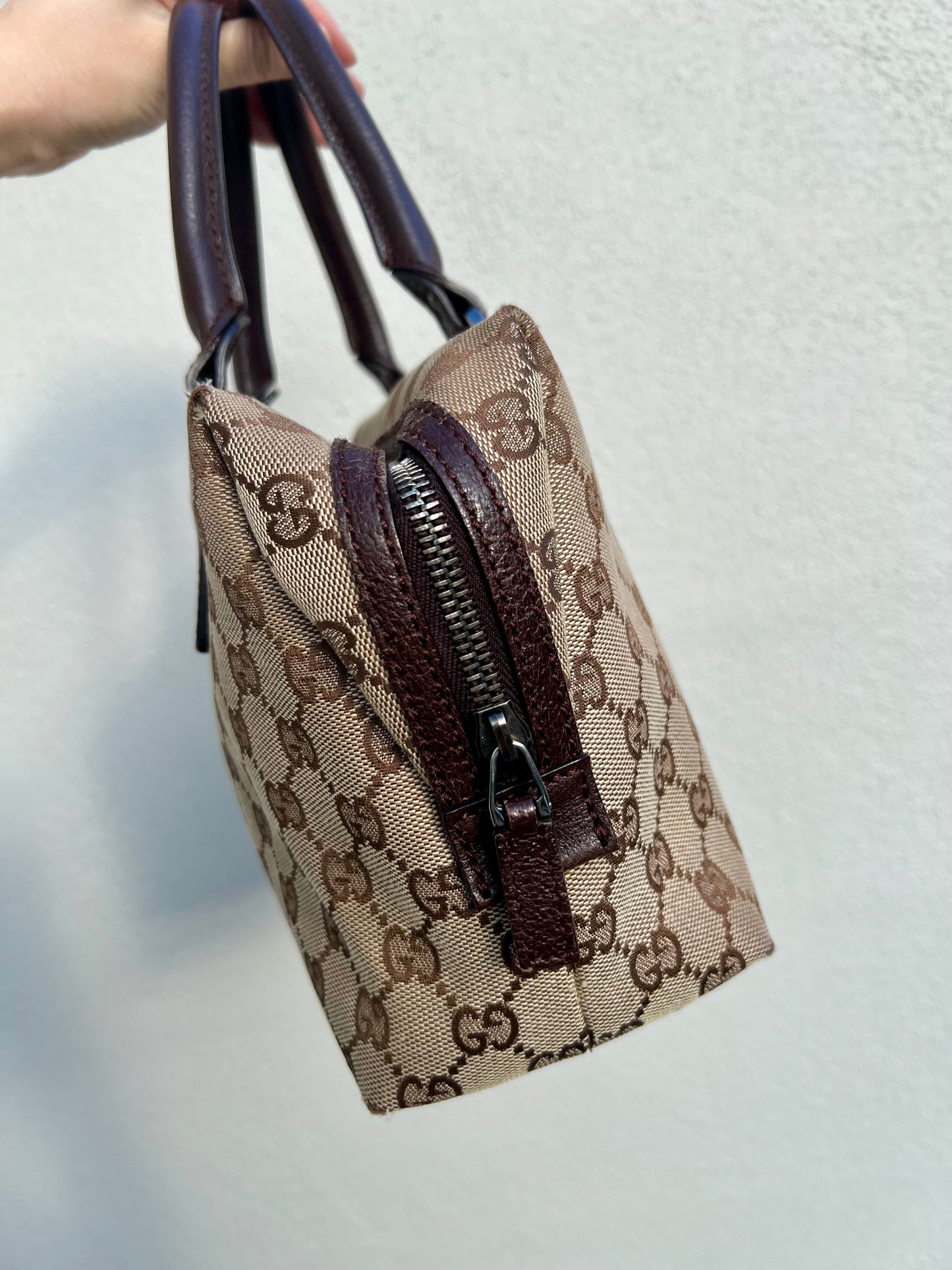 Pre-loved Gucci GG Canvas Boston Bag Brown