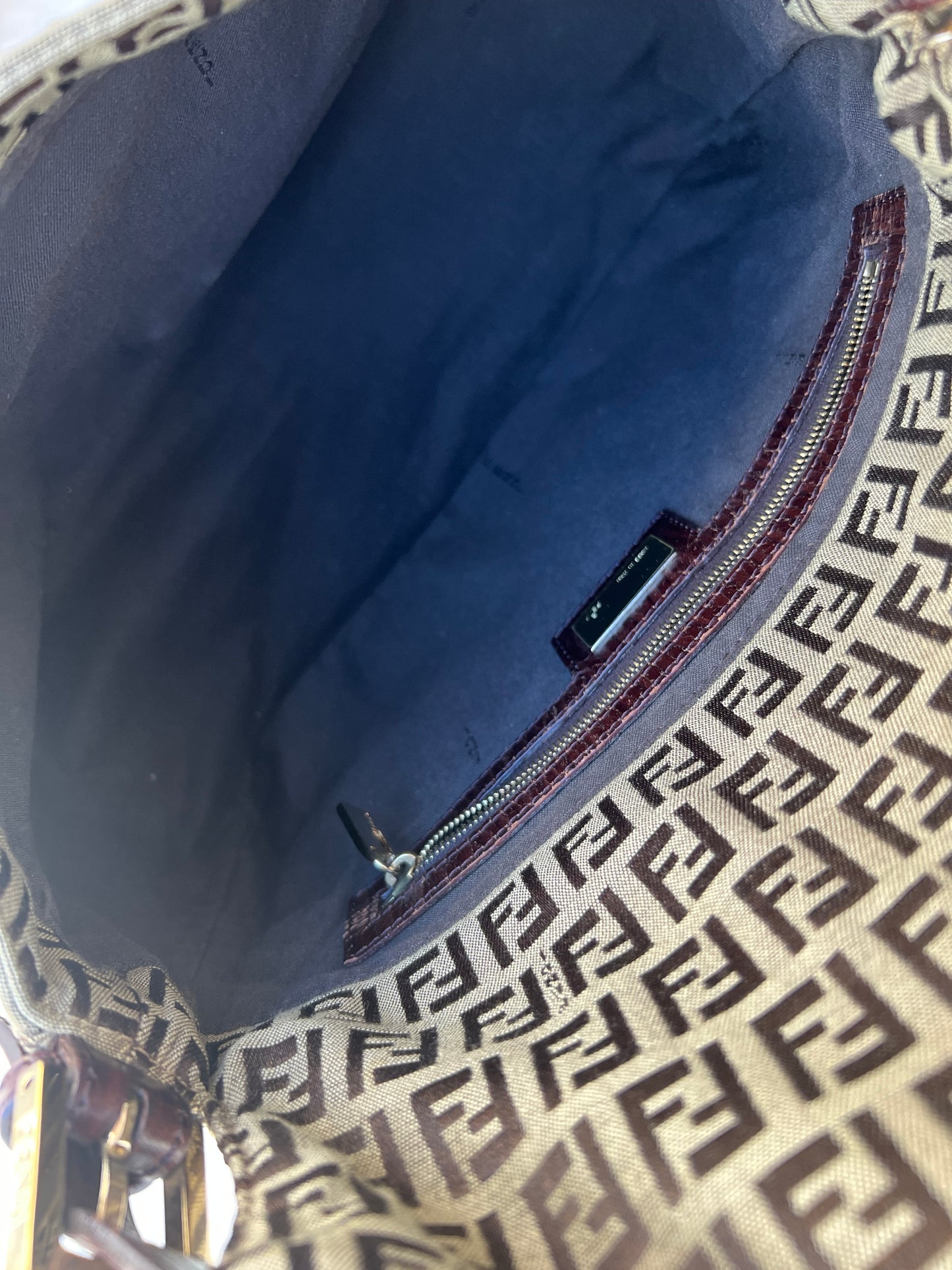 Pre-loved Fendi Vintage Zucchino Pattern Baguette Mamma Handbag