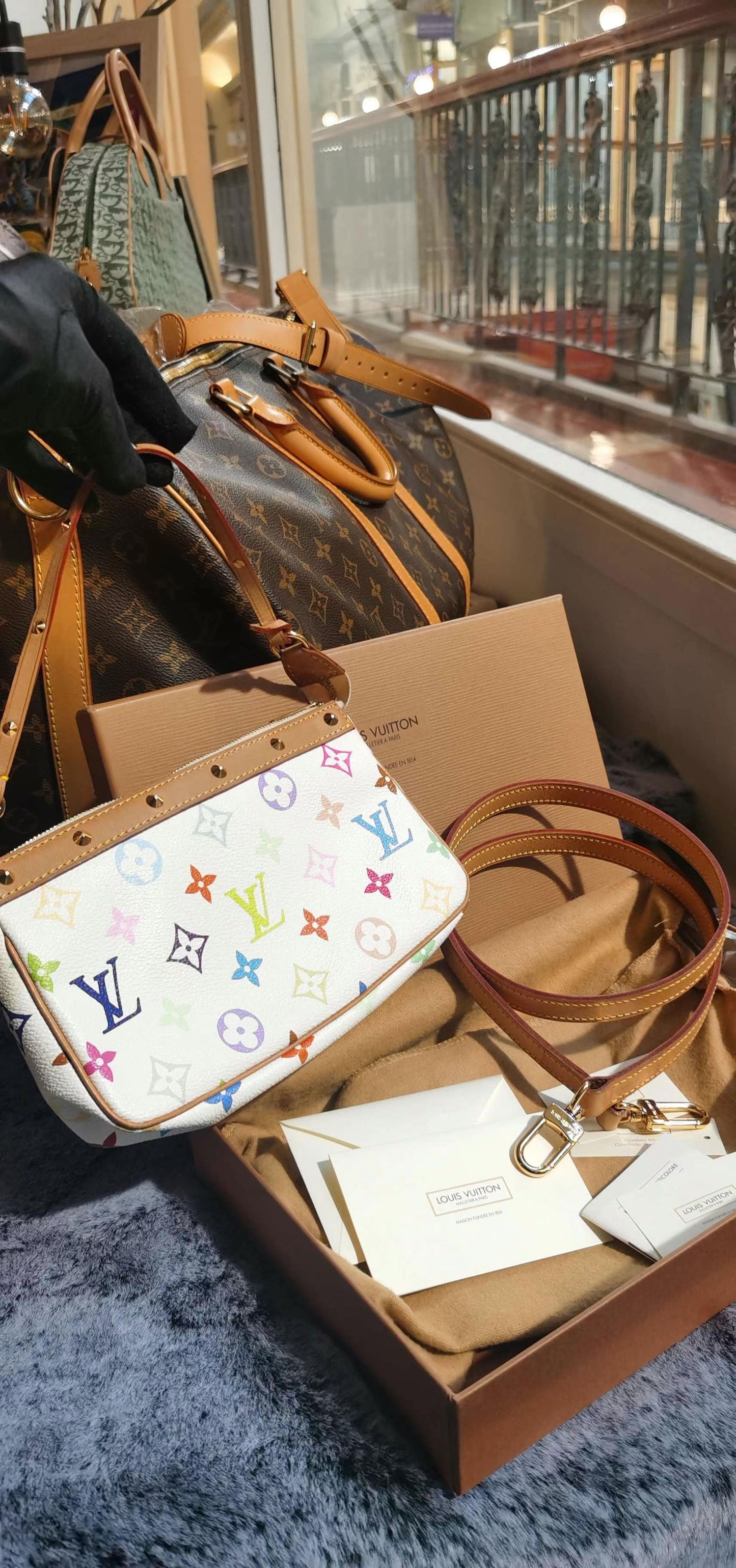 Pre-loved Louis Vuitton Vintage Pochette Accessoire Leather Handbag In Takashi Murakami Multicolour Monogram