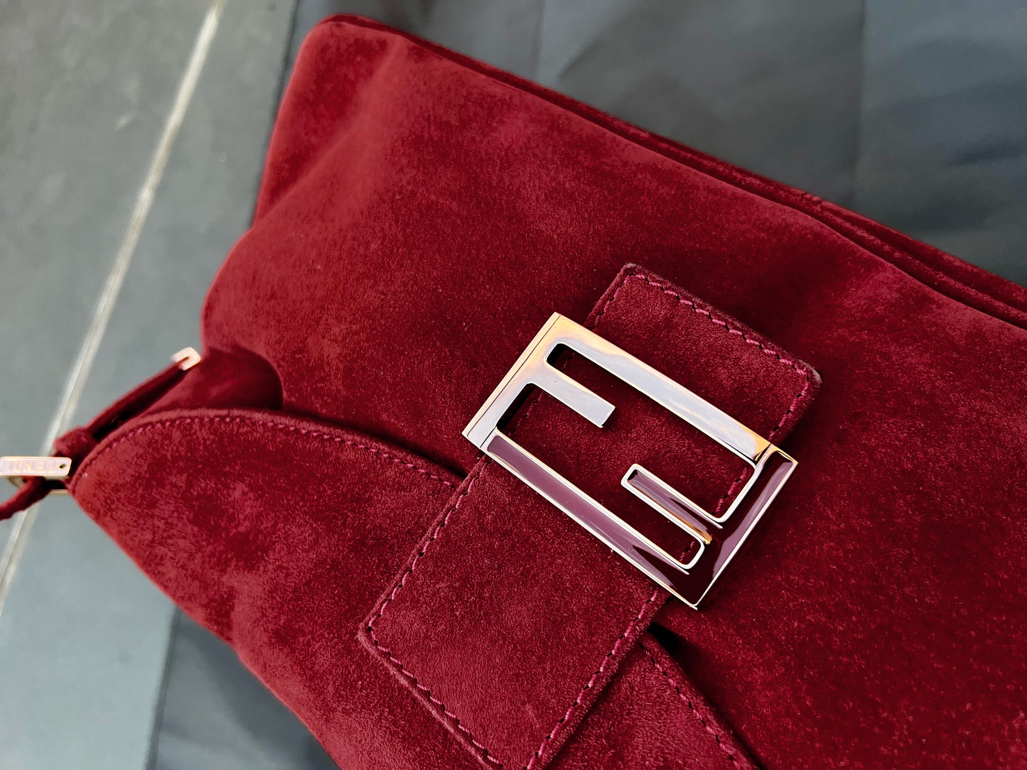 Pre-loved Fendi Vintage Red Suede Baguette Handbag