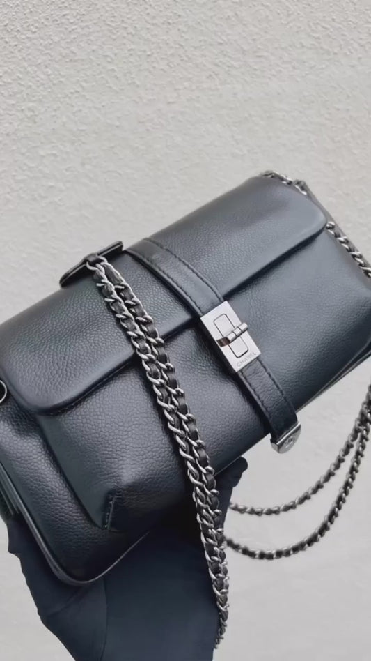 Pre-loved Chanel 2.55 Black Caviar Leather Shoulder & Crossbody Bag