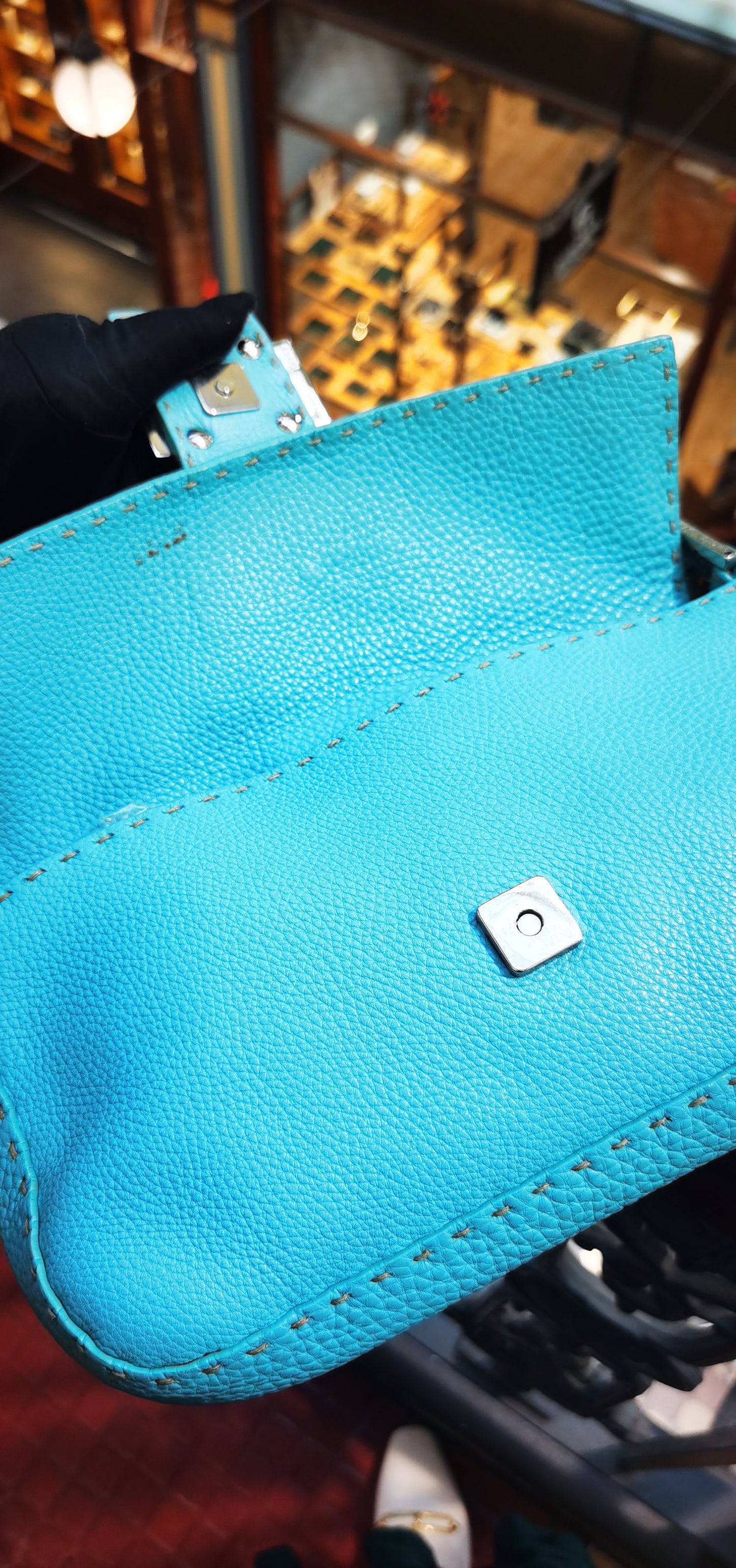 Pre-loved Fendi Vintage Blue Leather Baguette Handbag