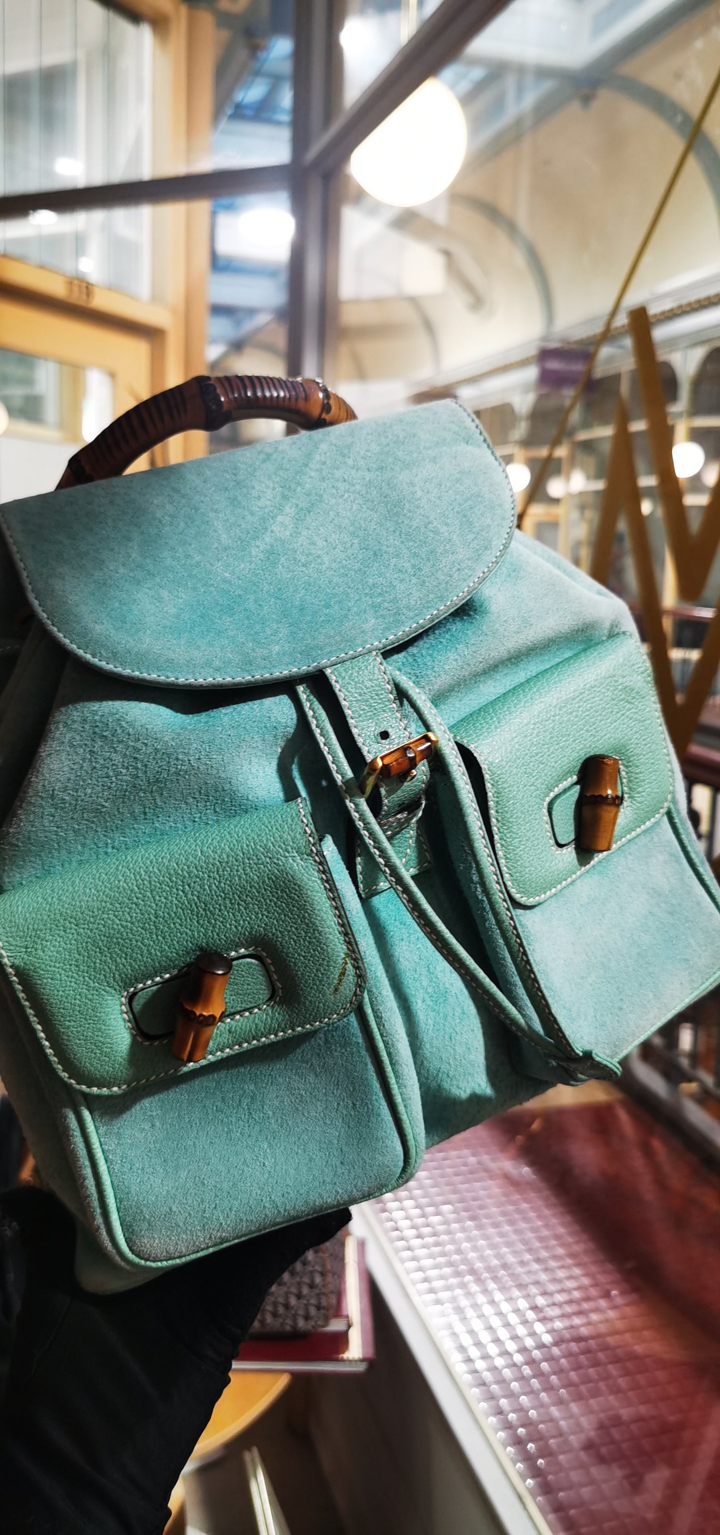 Pre-loved Gucci Vintage Bamboo Backpack Tiffany-blue
