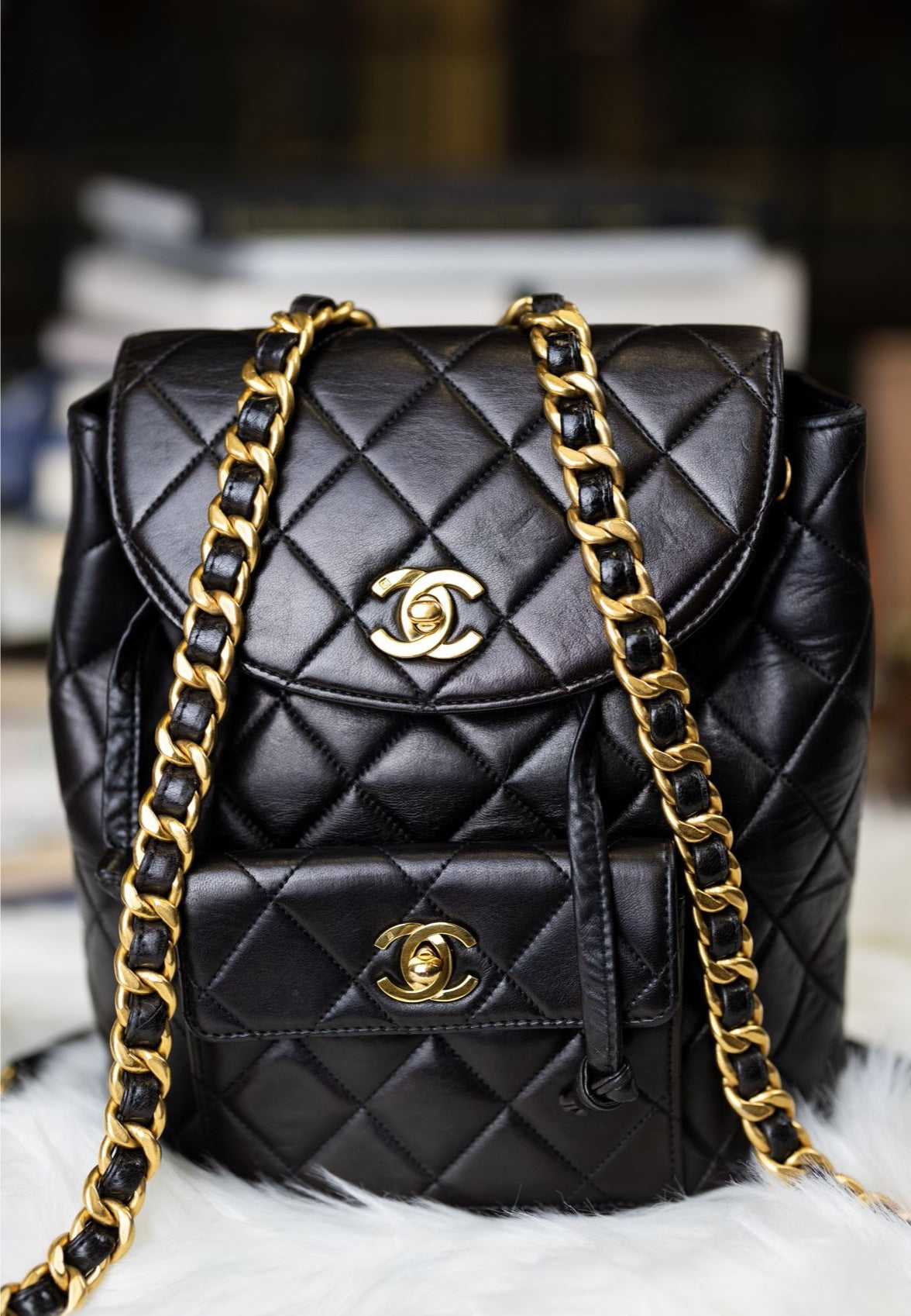 Pre-loved Chanel Vintage Black Lambskin Duma Backpack