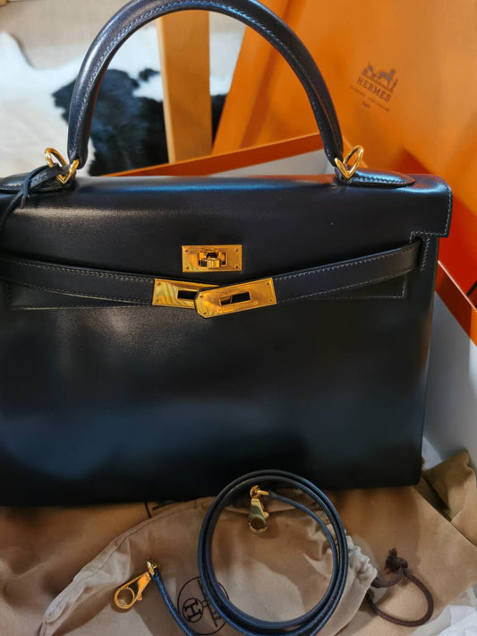 Pre-loved Hermès Vintage Box Kelly 32 Shoulder Bag Black