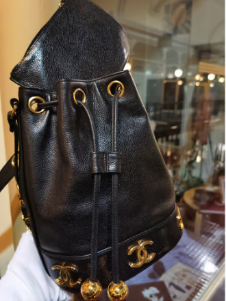CHANEL Vintage Multiple CC Drawstring Bucket Bag in Black Caviar