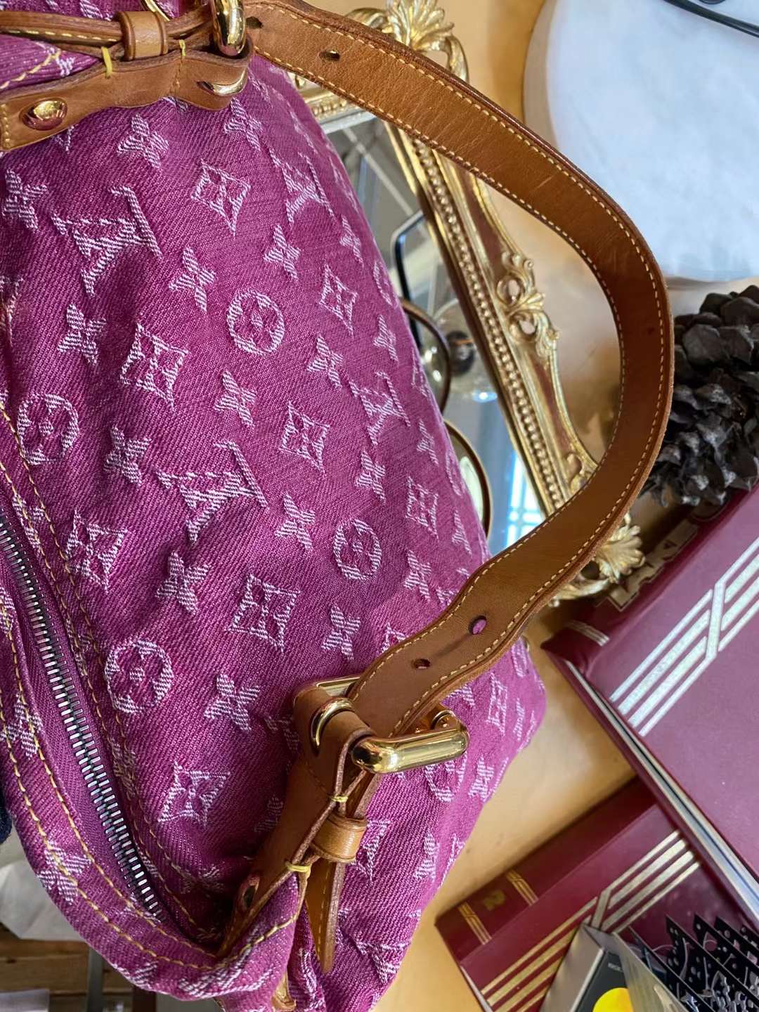 Pre-loved Louis Vuitton Vintage Pink Monogram Denim Baggy Pm