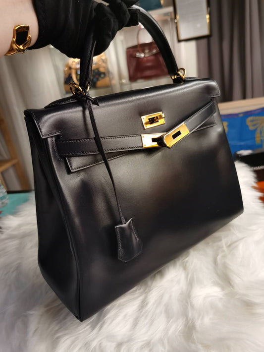 Pre-loved Hermès Vintage Box Kelly 32 Shoulder Bag Black