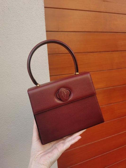 Pre-loved Cartier Vintage Wine Burgundy Leather Kelly Style Mini Top Handle Bag