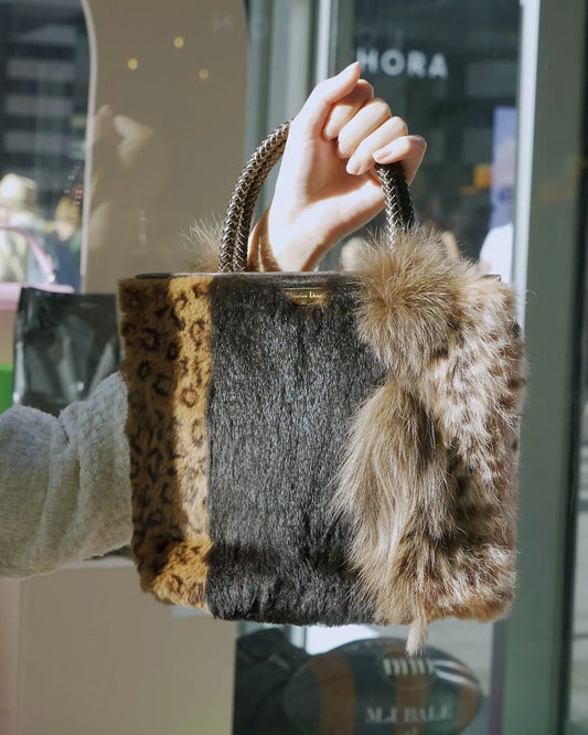 Pre-loved Dior Vintage Brown Muli-fur Animal Print Leathe Tote Bag