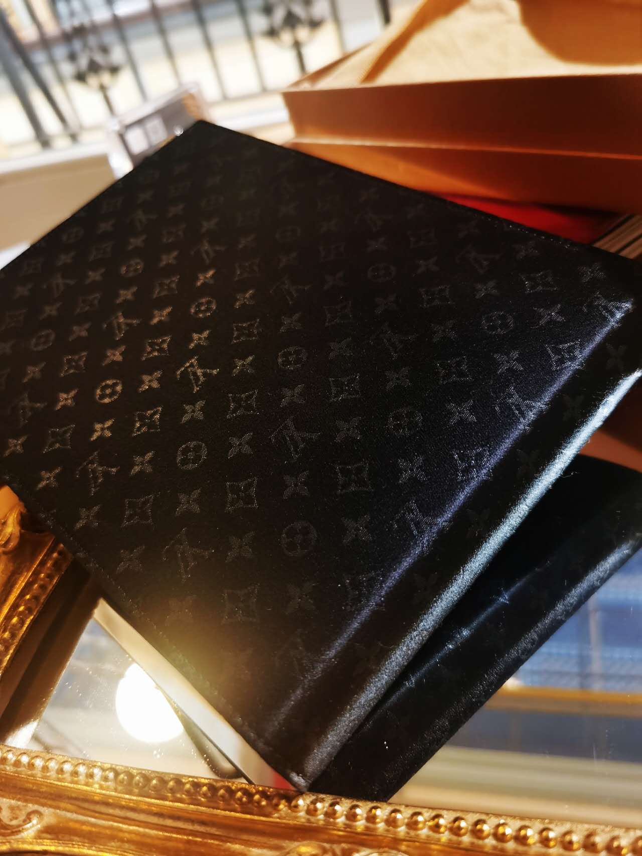 Pre-loved Louis Vuitton Vintage Ange Noir Gm evening handbag in black monogram silk