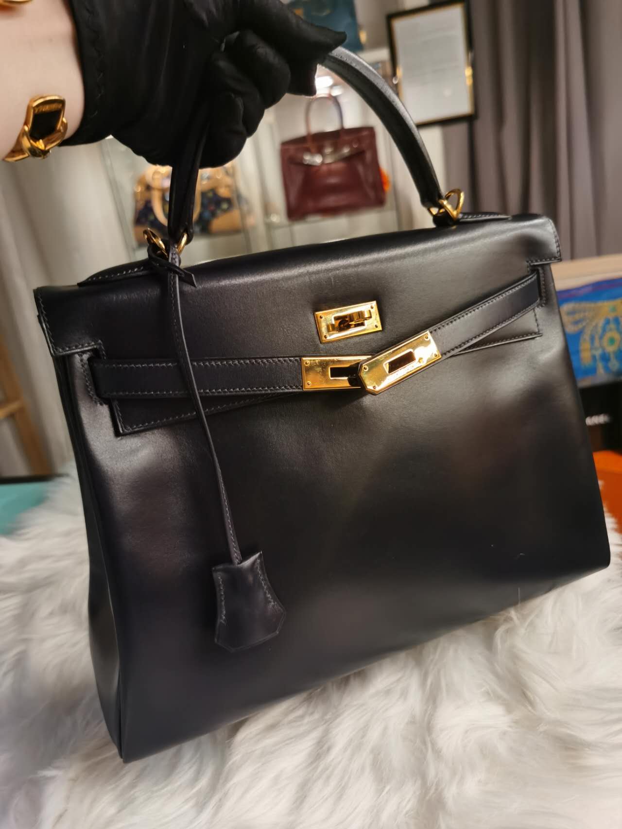 Pre-loved Hermès Vintage Box Kelly 32 Shoulder Bag Black