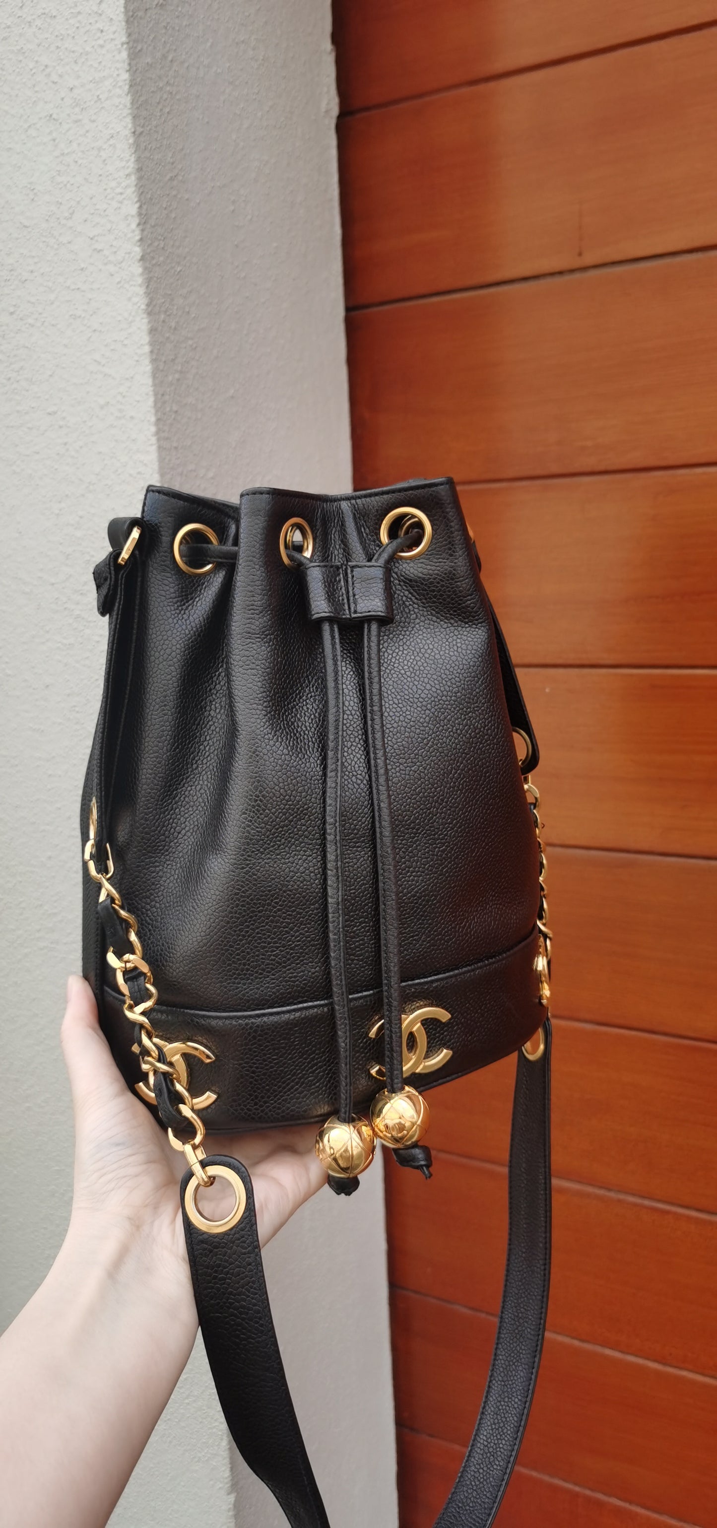 Chanel CC Stitched Drawstring Bucket Bag