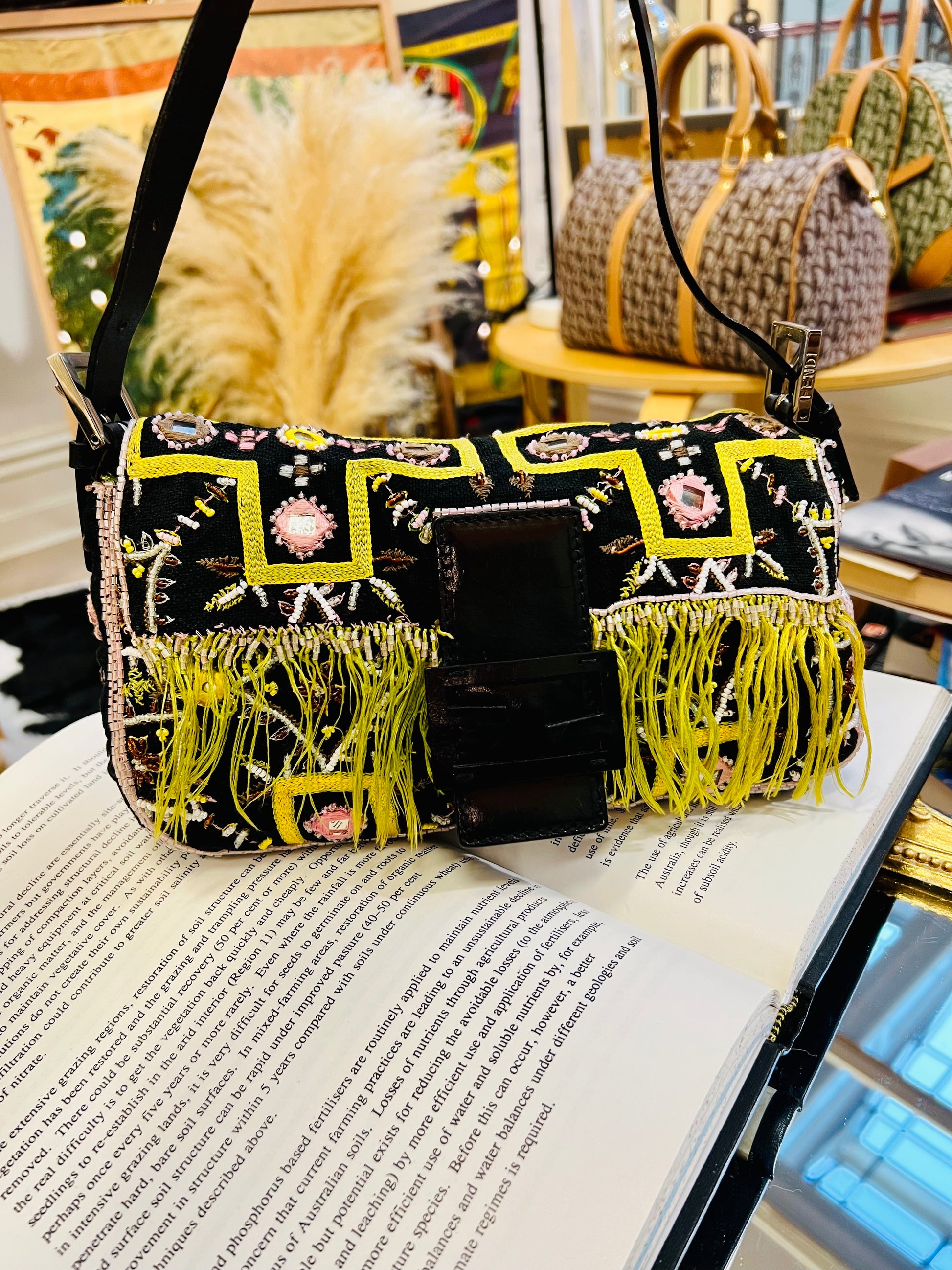 Pre loved Fendi Vintage FF Logo Beads embellished Baguette Bag Vintage Muse Adelaide